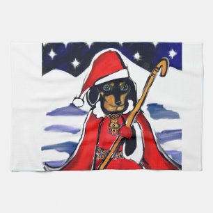 SANTA DACHSHUND TEA TOWEL