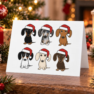 Santa Dachshunds Cute Wiener Dogs Christmas Holiday Card