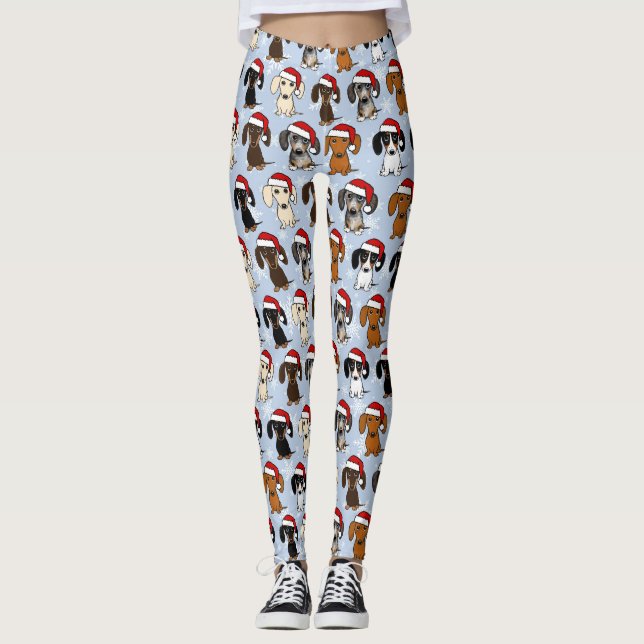 Santa Dachshunds Cute Wiener Dogs Christmas Leggings (Front)