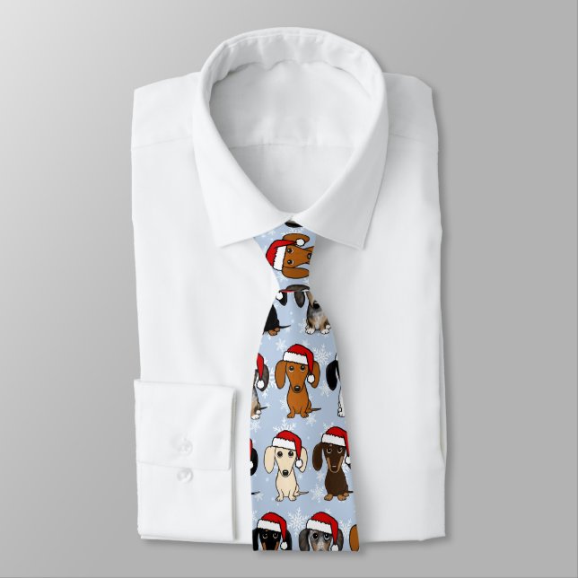 Santa Dachshunds Cute Wiener Dogs Christmas Tie (Tied)