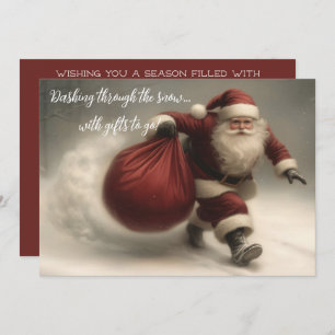 Santa dashing through the snow holiday card