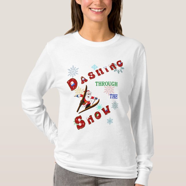 Santa Dashing through the Snow on Ski's T-Shirt (Front)