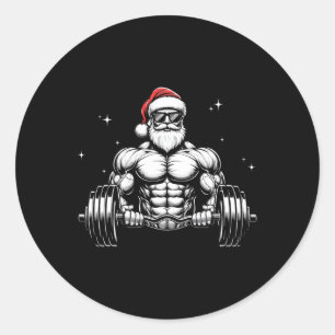 Santa Deadlift Bodybuilder Funny Fitness Christmas Classic Round Sticker