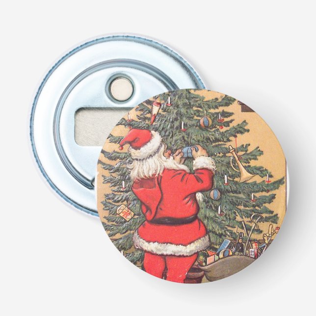 Santa Decorating Christmas Tree Bottle Opener (Front)