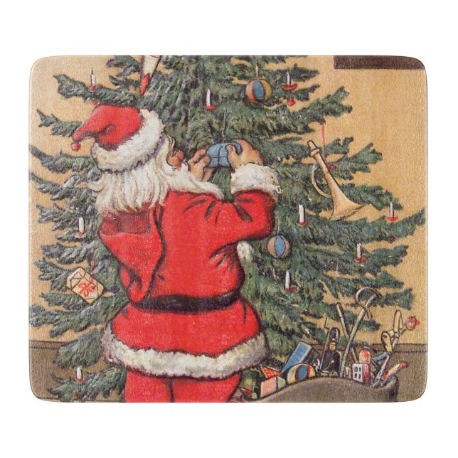 Santa Decorating Christmas Tree Cutting Board (Front)