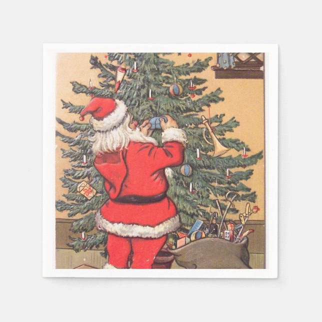 Santa Decorating Christmas Tree Napkin (Front)