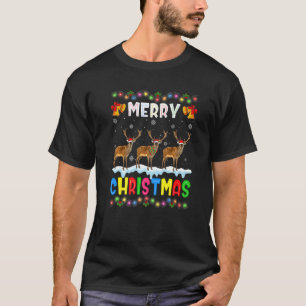 Santa Deer Animals Merry Christmas Pajama T-Shirt