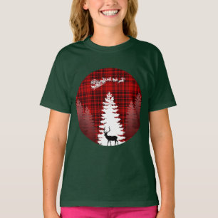 santa deer christmas tree red chequered plaid T-Shirt
