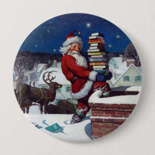 Santa delivering armload of books by Wyeth 10 Cm Round Badge