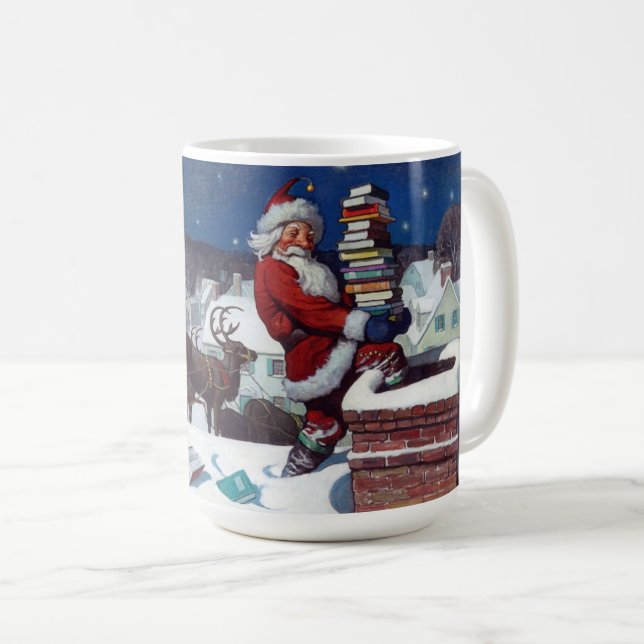 Santa delivering armload of books by Wyeth Coffee Mug (Front Right)