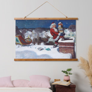 Santa delivering armload of books by Wyeth Hanging Tapestry