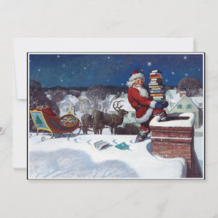 Santa delivering armload of books by Wyeth Holiday Card