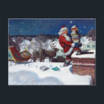 Santa delivering armload of books by Wyeth Postcard<br><div class="desc">N.C. Wyeth famous painting of Santa delivering an armload of books at Christmas</div>