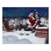 Santa delivering armload of books by Wyeth