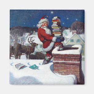 Santa Delivering Armload of Books Magnet