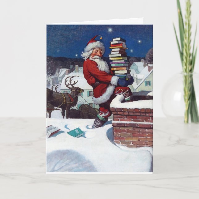 Santa Delivering Books at Christmas, Card (Front)