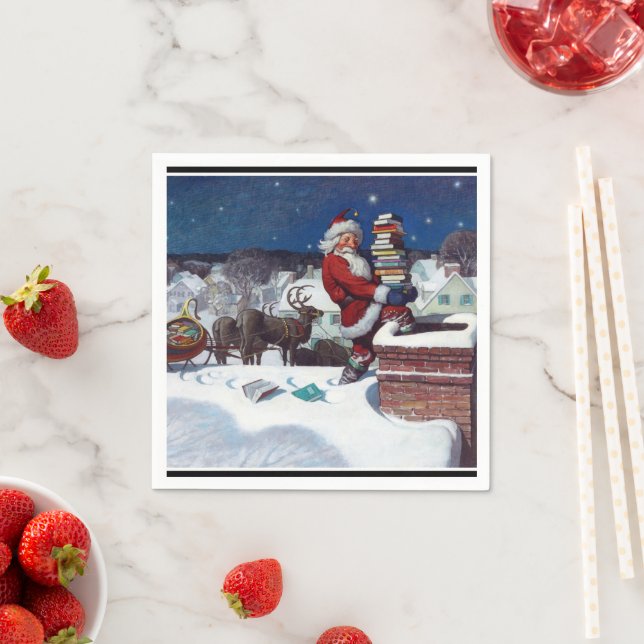 Santa Delivering Books at Christmas, Napkins (Insitu)
