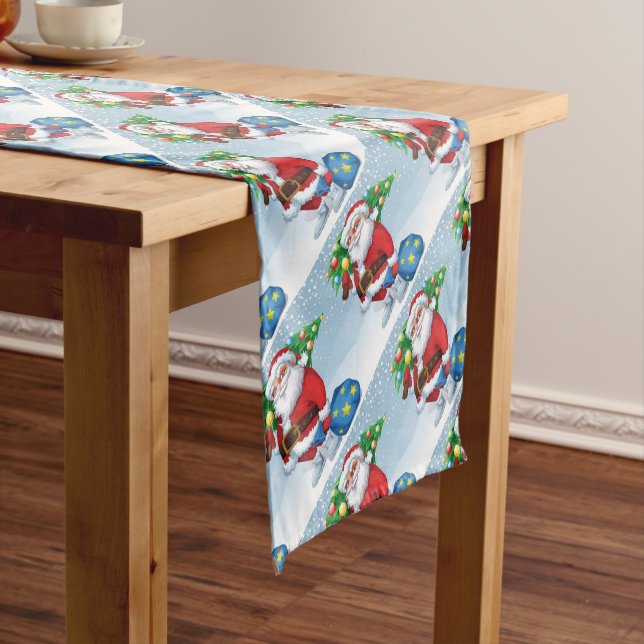 Santa Delivering Christmas Pattern Short Table Runner (In Situ)