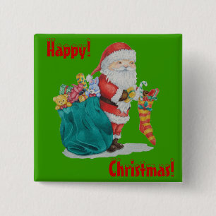santa delivering gifts in sack for christmas 15 cm square badge
