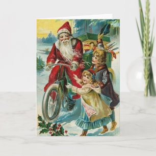 Santa Delivering Presents on A Bicycle Holiday Card