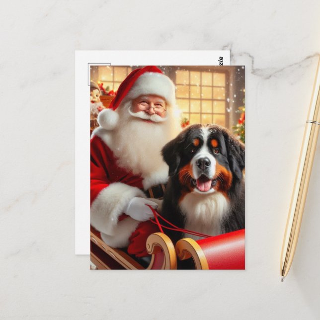 Santa Delivers a Bernese Mountain Dog Postcard (Front/Back In Situ)