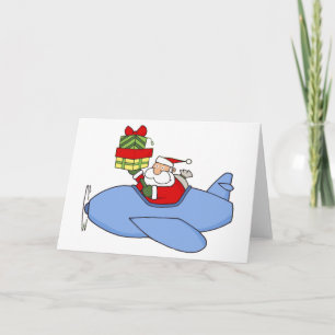 Santa Delivers Presents in Aeroplane Holiday Card