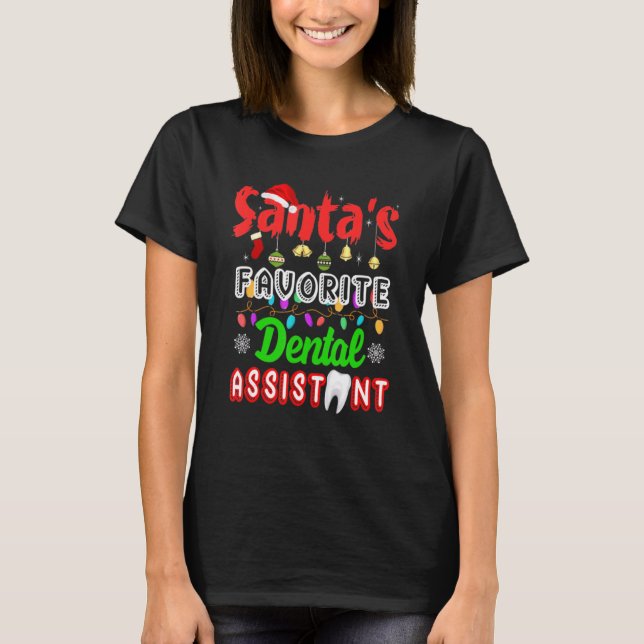 Santa Dental Assistant Xmas Light Funny Christmas  T-Shirt (Front)