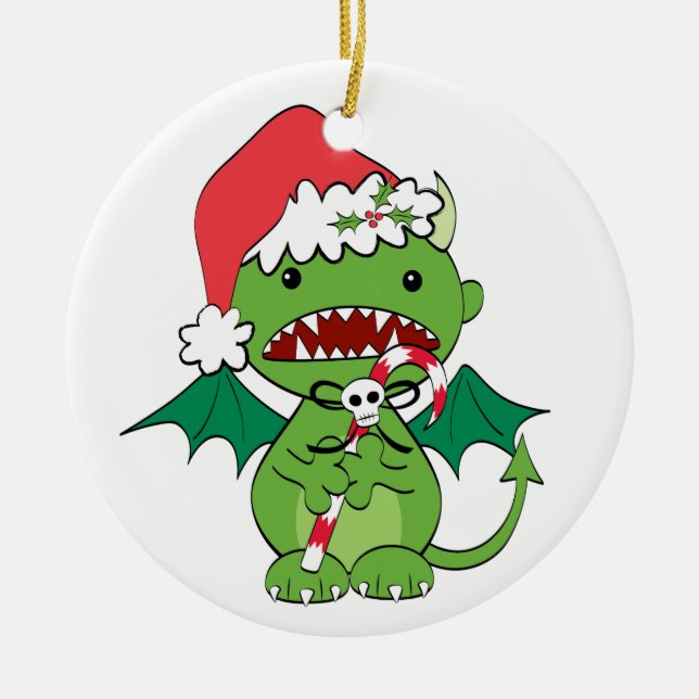 Santa Devil with candy cane Ceramic Tree Decoration (Front)