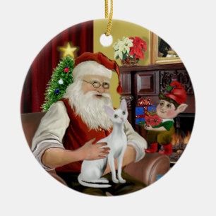Santa - Devonshire Rex cat Ceramic Tree Decoration