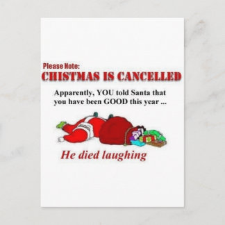 Santa died laughing holiday postcard
