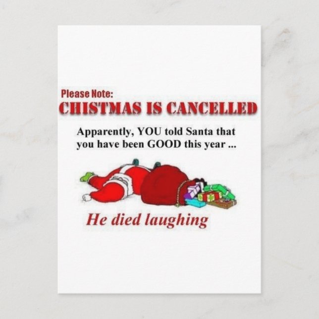 Santa died laughing holiday postcard (Front)