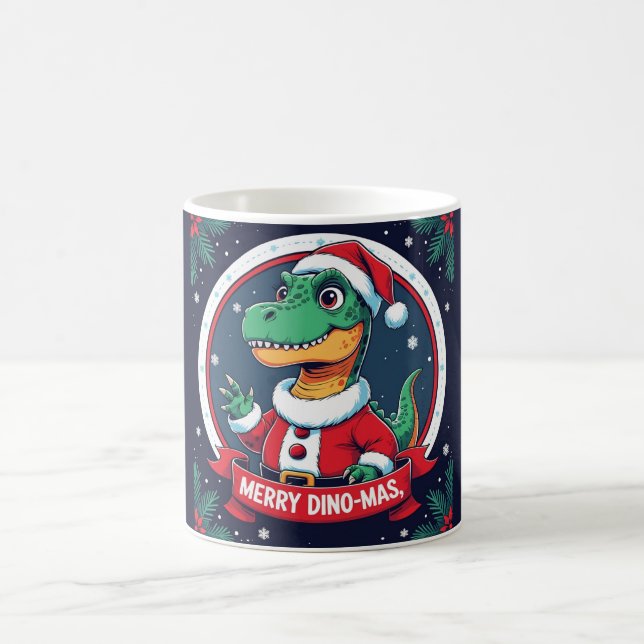 Santa Dinosaur Christmas Funny “Merry Dino-Mas”  Coffee Mug (Center)