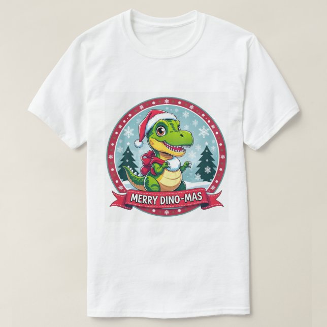 Santa Dinosaur Christmas – Funny Merry Dino-Mas T-Shirt (Design Front)