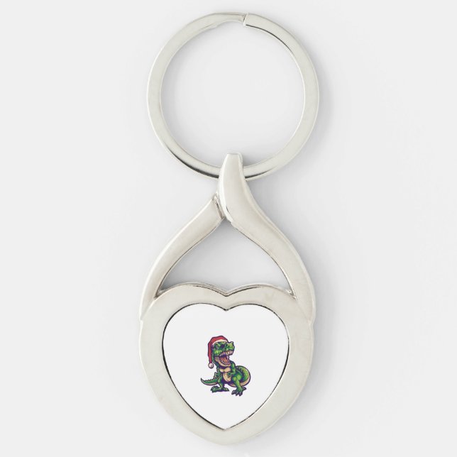 Santa Dinosaur Christmas Shirt Key Ring (Front)