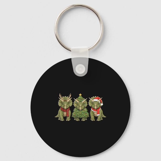 Santa Dinosaur Christmas Tree Triceratops Lover Xm Key Ring (Front)