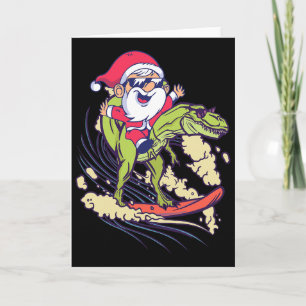 Santa Dinosaur Surfing T-rex Dino Summer Christmas Card