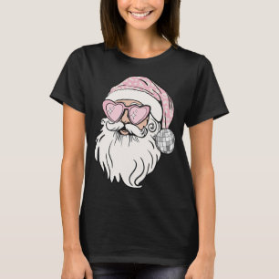 Santa Disco Ball Christmas Retro Pink Santa Claus T-Shirt
