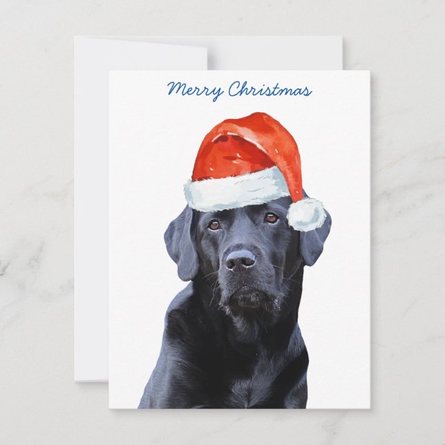 Santa Dog Black Labrador Retriever Holiday Card (Front)