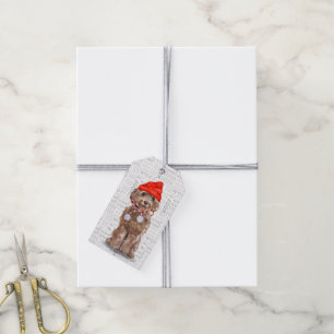 Santa Dog Brown Cockapoo Christmas Gift Tags