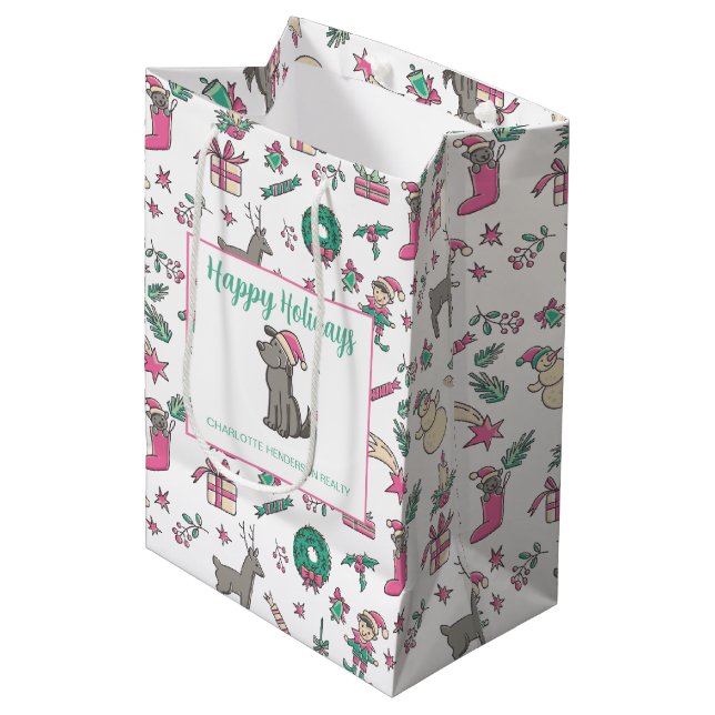 Santa Dog Christmas Company Medium Gift Bag (Front Angled)