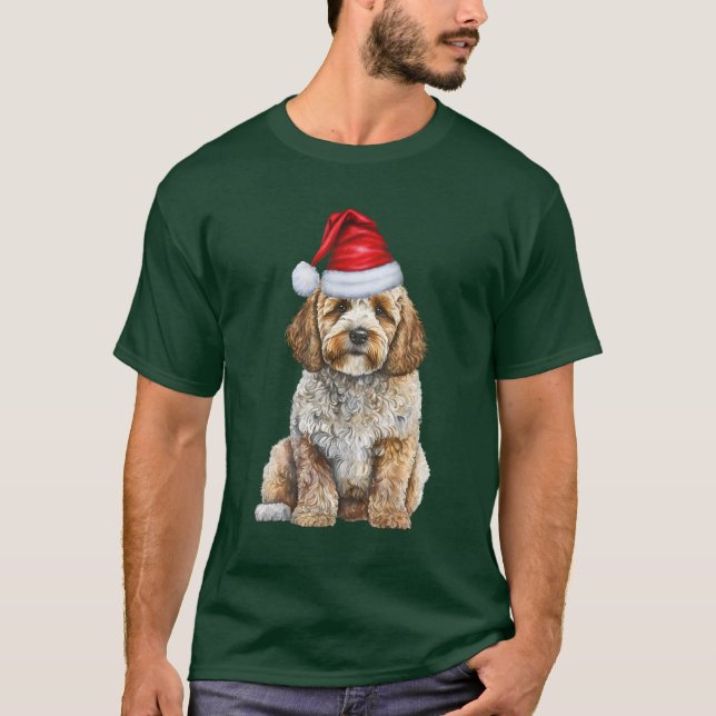 Santa Dog Cockapoo Funny Christmas T-Shirt (Front)