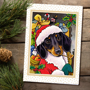 Santa Dog Dachshund Custom Christmas Card