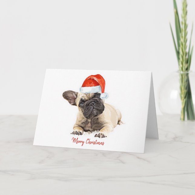Santa Dog French Bulldog Christmas Cute Dog Puppy Holiday Card (Front)