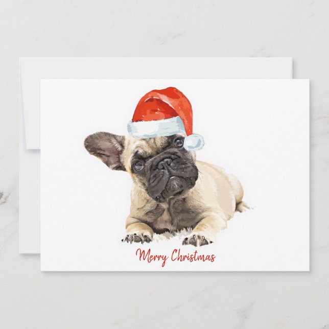 Santa Dog French Bulldog Christmas Cute Dog Puppy Holiday Card (Front)