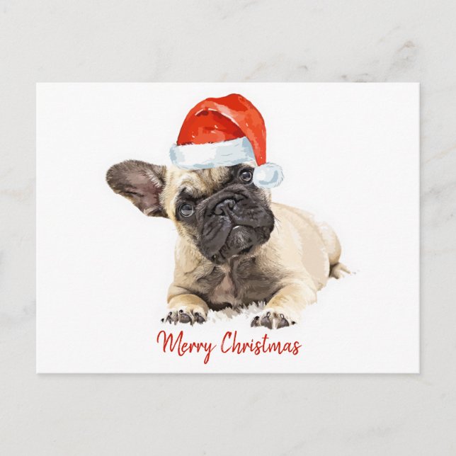 Santa Dog French Bulldog Christmas Cute Puppy Dog Holiday Postcard (Front)