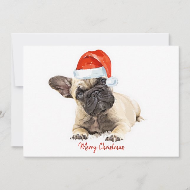 Santa Dog French Bulldog Cute Puppy Christmas Dog Holiday Card (Front)
