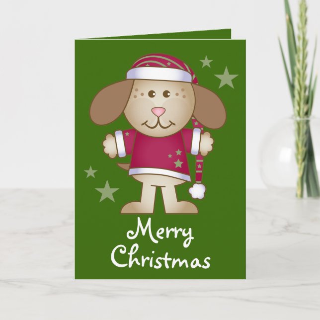 Santa Dog Merry Christmas Holiday Card Gift (Front)