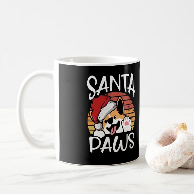 Santa Dog Paws Funny Christmas Pun Coffee Mug (With Donut)