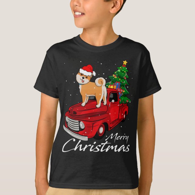 Santa Dog Rides Red Truck Christmas Pajama Costume T-Shirt (Front)