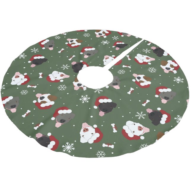 Santa Dogs on Green Brushed Polyester Tree Skirt (Angled)